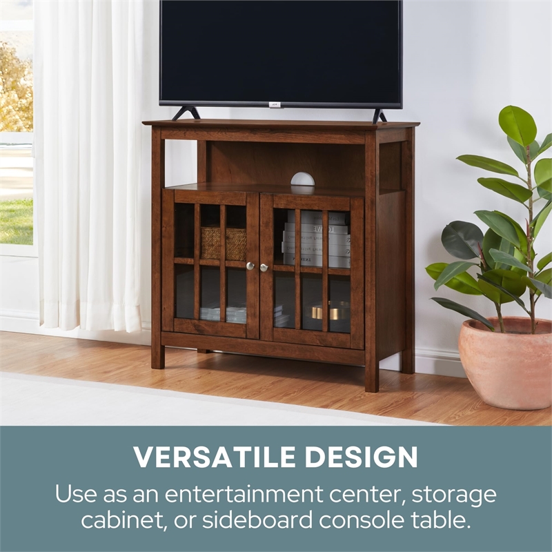 Convenience Concepts Big Sur Highboy TV Stand in Dark Walnut Wood Finish