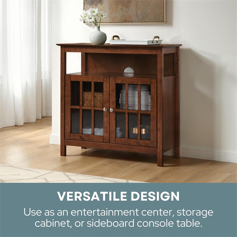 Convenience Concepts Big Sur Highboy TV Stand in Dark Walnut Wood Finish