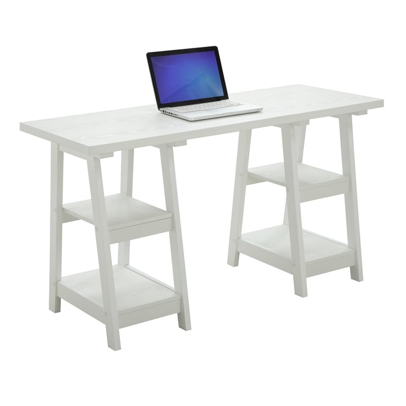 Convenience Concepts Designs2go Double Trestle Desk In White 090207w