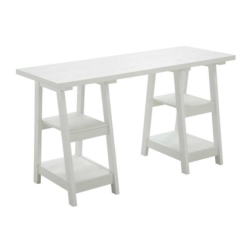 Convenience Concepts Designs2Go Double Trestle Desk in White Wood Finish