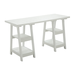 Convenience Concepts Designs2Go Double Trestle Desk in White Wood Finish