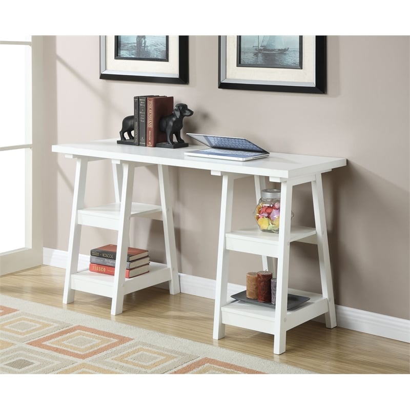 Convenience Concepts Designs2Go Double Trestle Desk in White Wood Finish