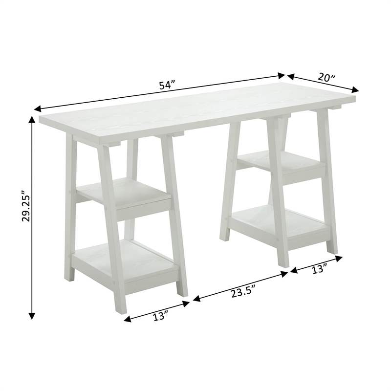 Convenience Concepts Designs2Go Double Trestle Desk in White Wood Finish