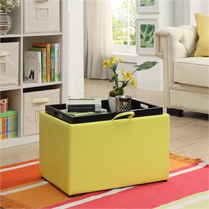 designs4comfort accent storage ottoman in yellow faux leather fabric