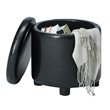 Designs4Comfort Round Accent Storage Ottoman in Black Faux Leather Fabric
