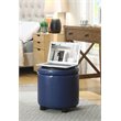 Designs4Comfort Round Accent Storage Ottoman in Blue Faux Leather Fabric