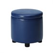 Designs4Comfort Round Accent Storage Ottoman in Blue Faux Leather Fabric