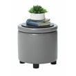 Designs4Comfort Round Accent Storage Ottoman in Gray Faux Leather Fabric
