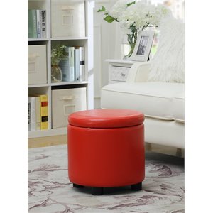 designs4comfort round accent storage ottoman in red faux leather fabric
