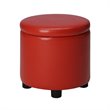 Designs4Comfort Round Accent Storage Ottoman in Red Faux Leather Fabric