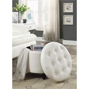 convenience concepts designs4comfort round ottoman in ivory faux leather fabric