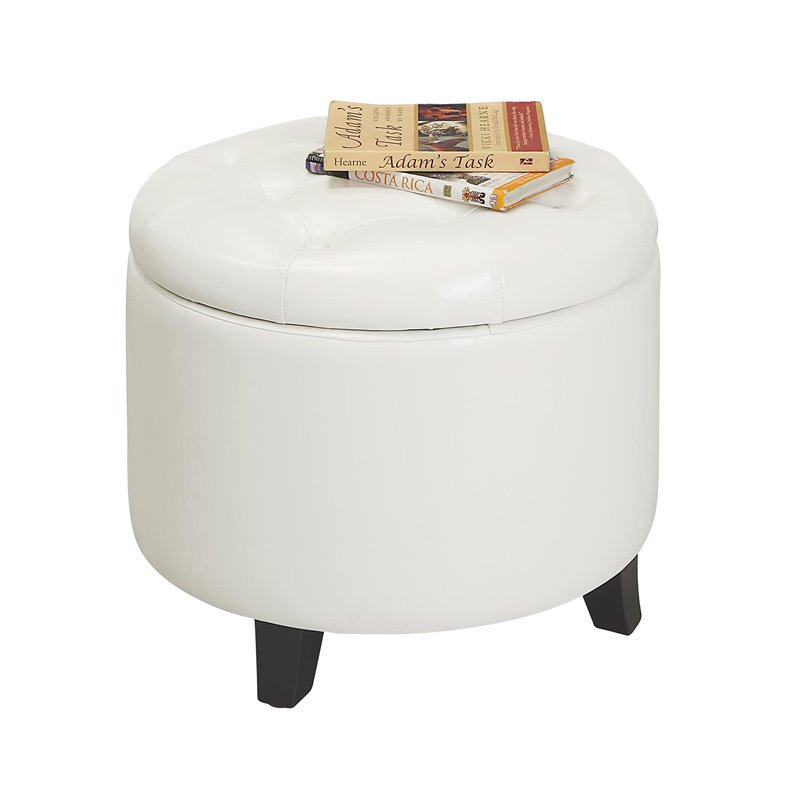 Convenience Concepts Designs4Comfort Round Ottoman in Ivory Faux Leather Fabric
