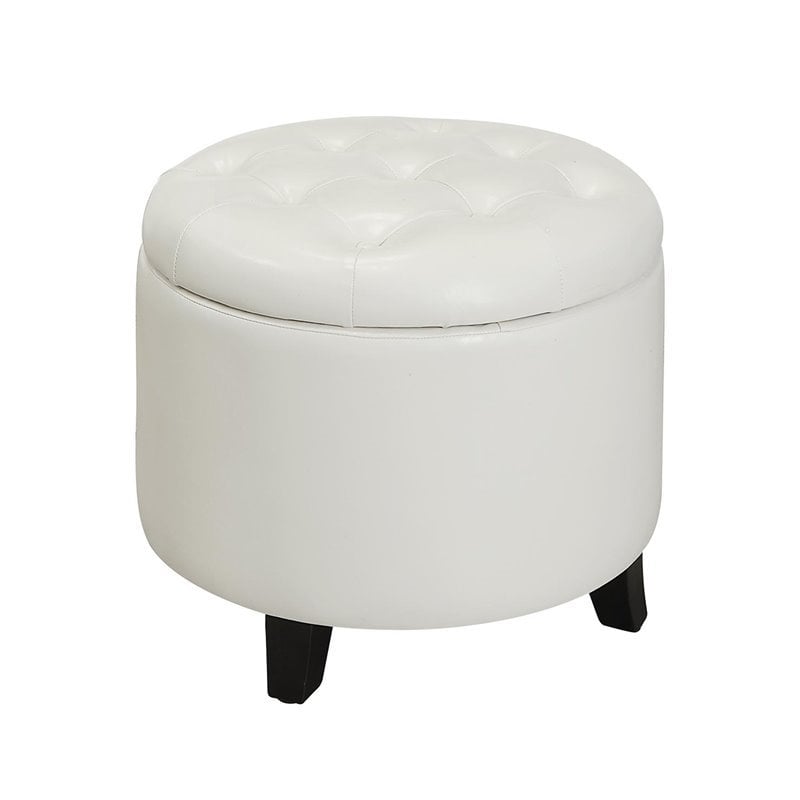 Convenience Concepts Designs4Comfort Round Ottoman in Ivory Faux Leather Fabric