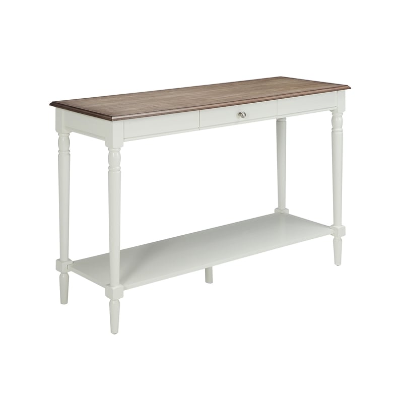 French Country Console Table with Drawer and Shelf in Driftwood and White Wood