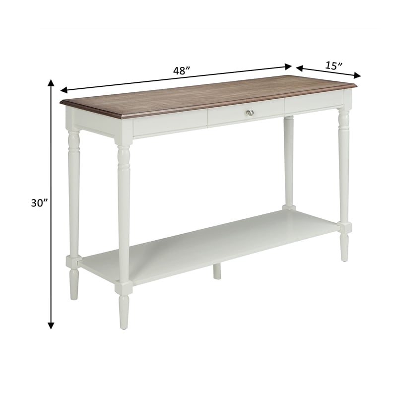 French Country Console Table with Drawer and Shelf in Driftwood and White Wood