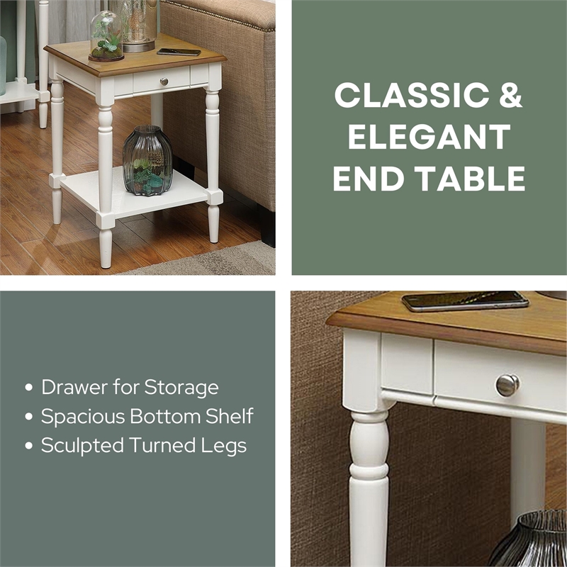 French Country End Table with Drawer and Shelf in Driftwood and White