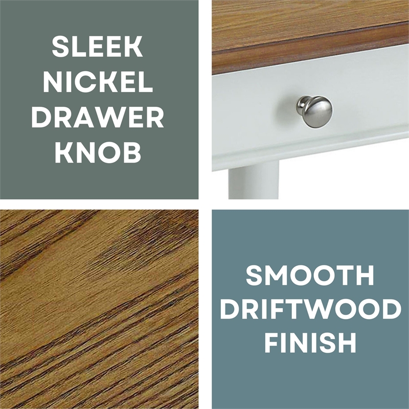 French Country End Table with Drawer and Shelf in Driftwood and White