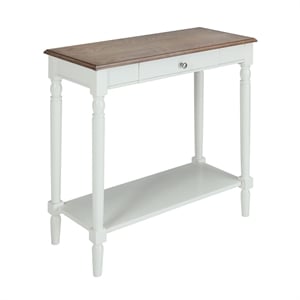 French Country Hall Table with Drawer and Shelf in Driftwood and White Wood