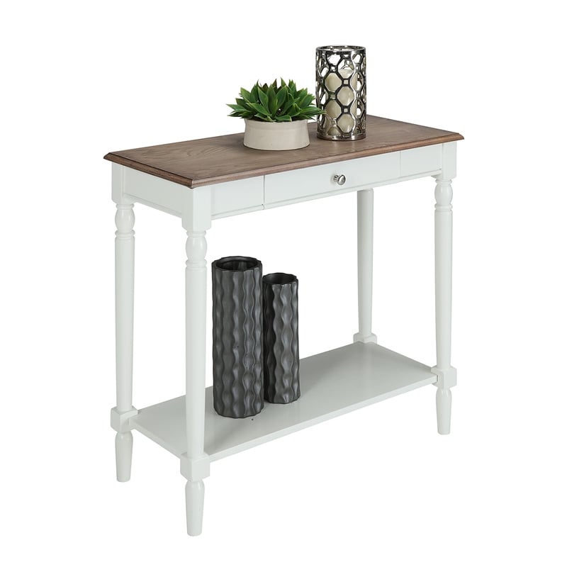 French Country Hall Table with Drawer and Shelf in Driftwood and White Wood