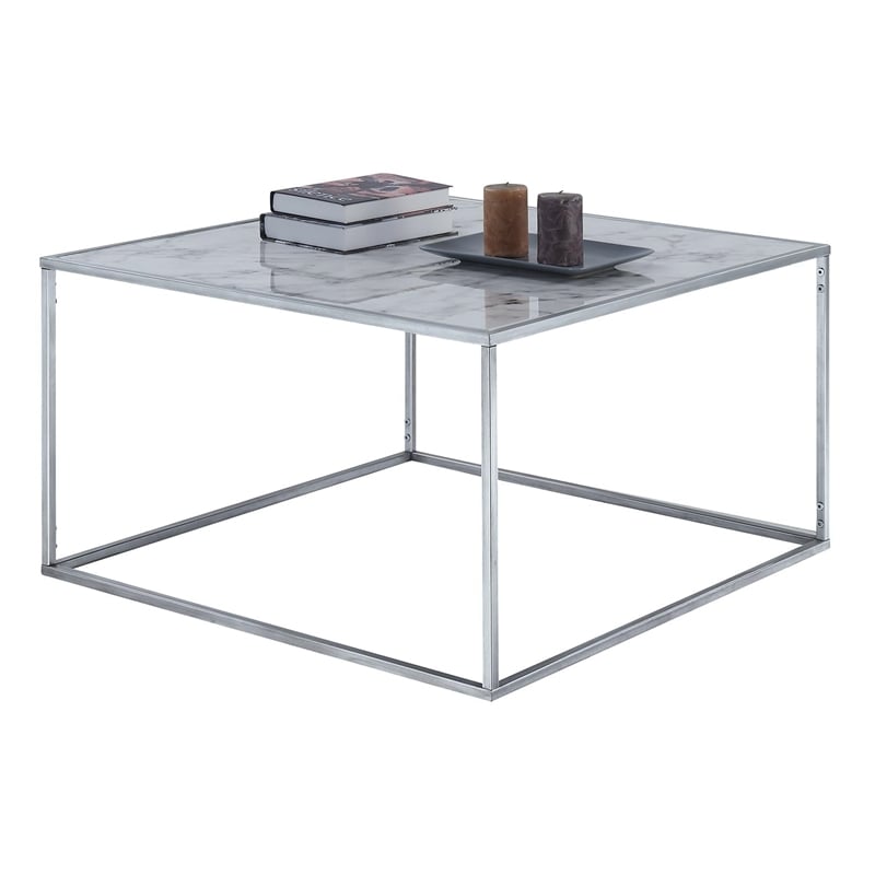 Gold Coast Coffee Table in Black Faux Marble Wood Finish and Silver Metal Frame
