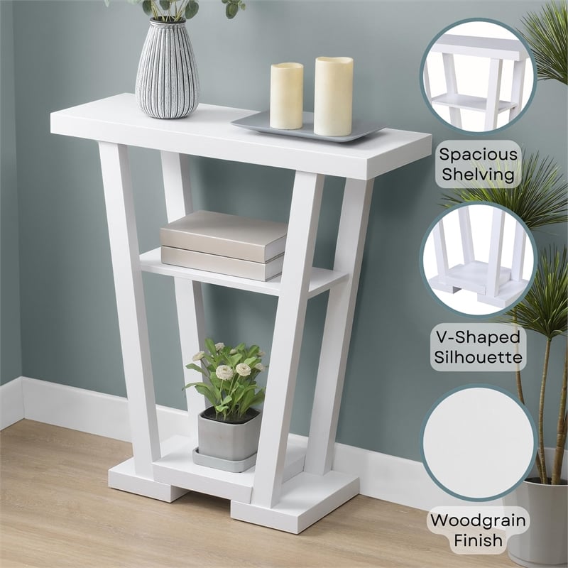 Convenience Concepts Newport V Console Table in White Wood Finish