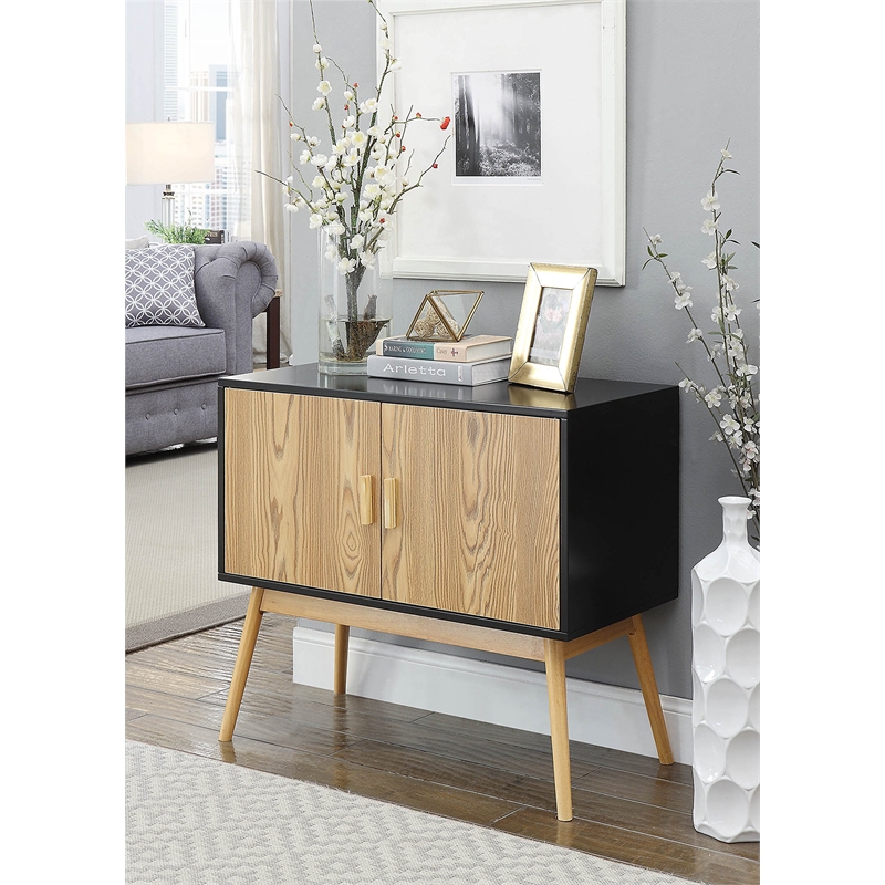 Convenience Concepts Oslo Storage Console in Natural and Black Wood Finish