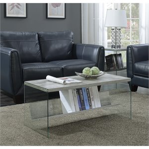 convenience concepts soho coffee table in gray faux birch wood finish and glass