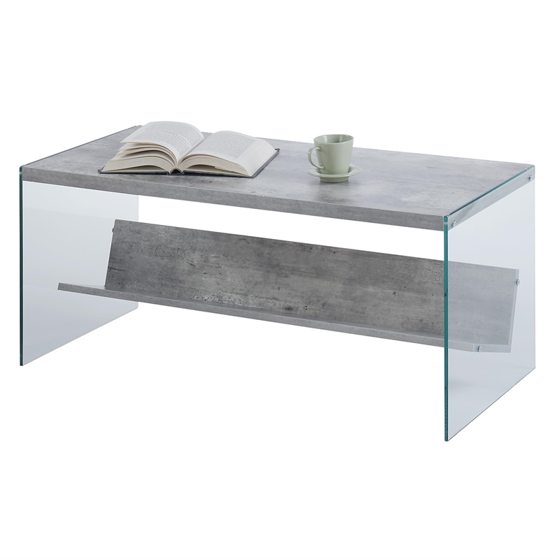 Convenience Concepts SoHo Coffee Table in Gray Faux Birch Wood Finish and Glass