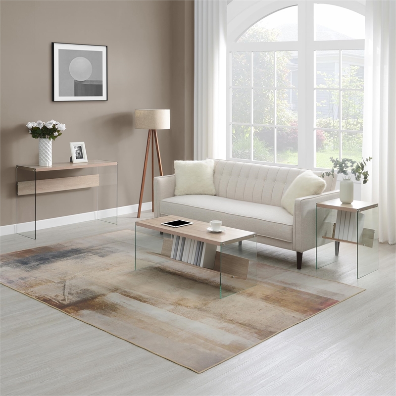 Convenience Concepts SoHo Coffee Table in Gray Faux Birch Wood Finish and Glass