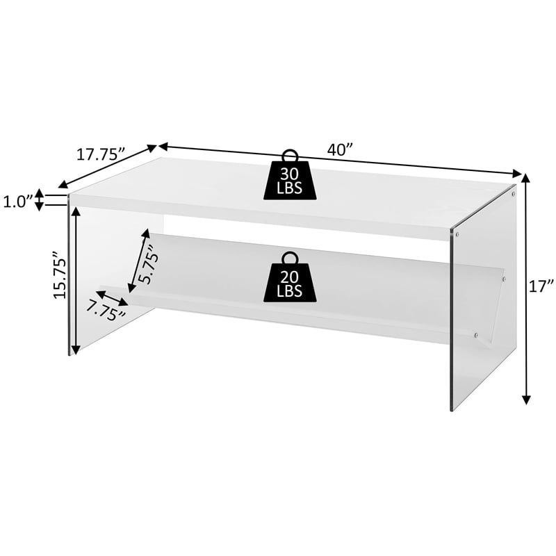 Convenience Concepts SoHo Coffee Table in Gray Faux Birch Wood Finish and Glass