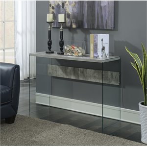 convenience concepts soho console table in gray faux birch wood finish and glass