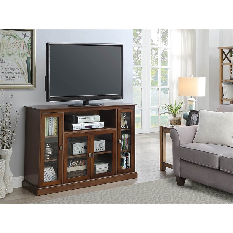 Convenience Concepts Summit Highboy TV Stand in Dark Walnut Wood Finish