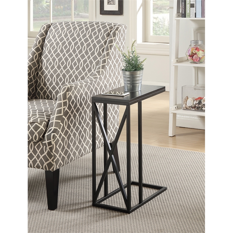 Convenience Concepts Tucson C End Table in Black Wood Finish and Metal Frame