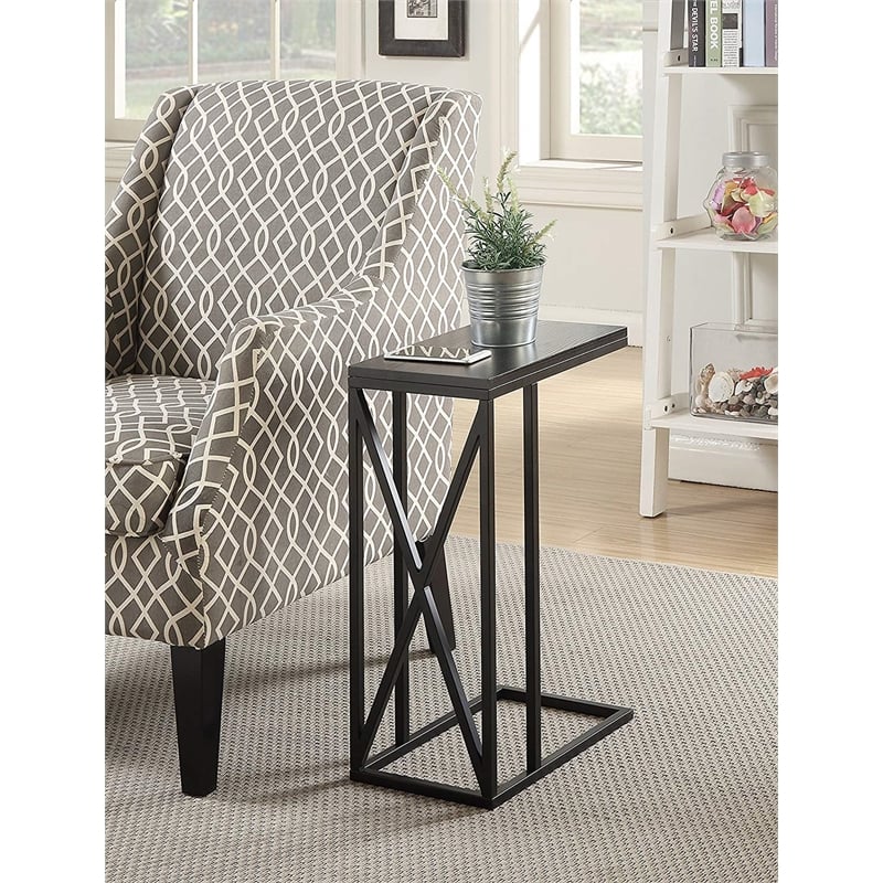 Convenience Concepts Tucson C End Table in Black Wood Finish and Metal Frame