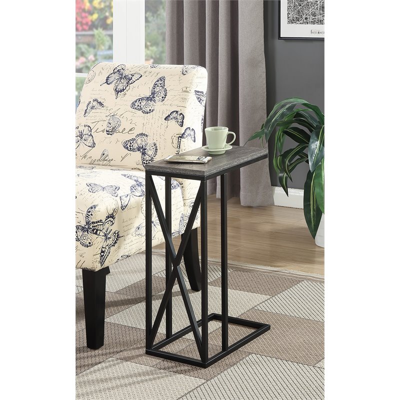 Convenience Concepts Tucson C End Table in Weathered Gray Wood and Black Metal
