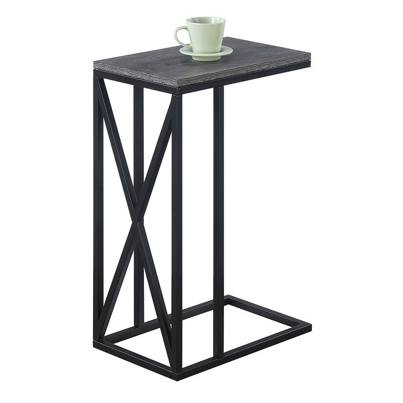 Convenience Concepts Tucson C End Table in Weathered Gray Wood and Black Metal