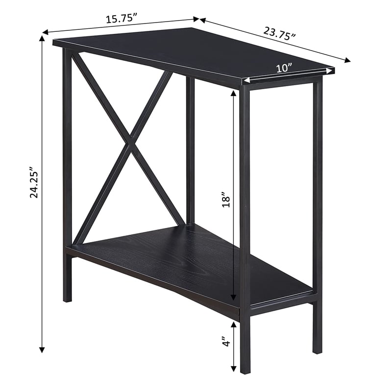 Convenience Concepts Tucson Wedge End Table in Black Wood Finish and Metal Frame