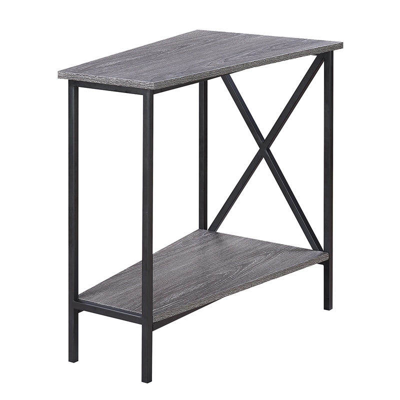 Tucson Wedge End Table in Weathered Gray Wood and Black Metal Frame