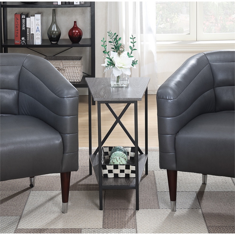 Tucson Wedge End Table in Weathered Gray Wood and Black Metal Frame