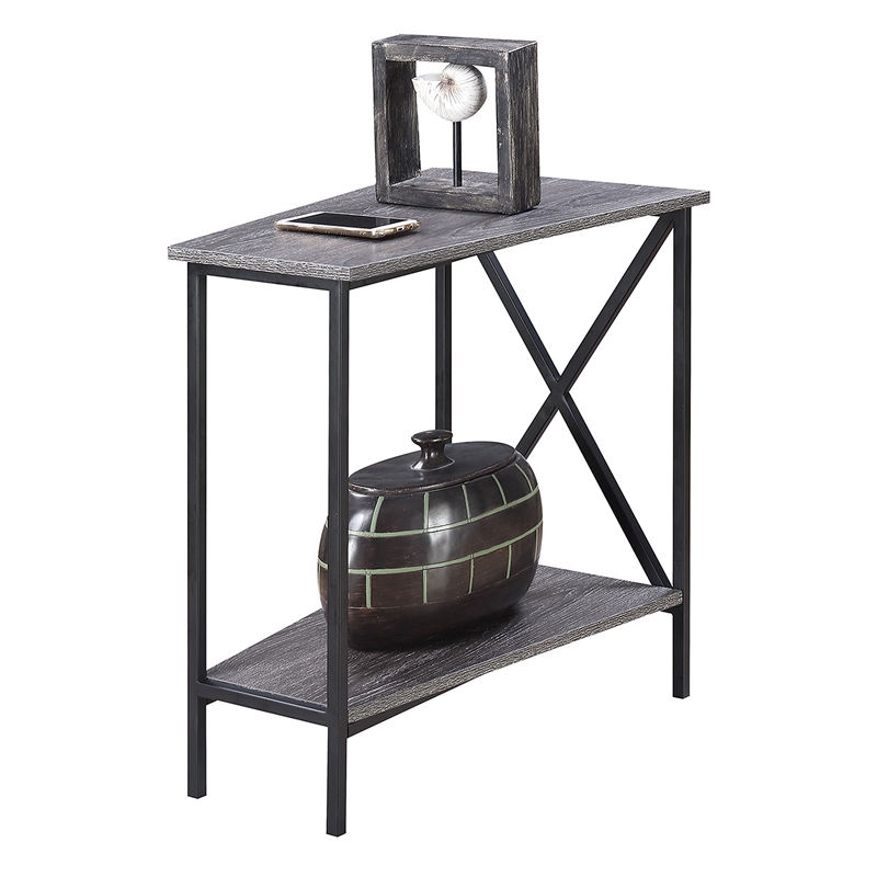 Tucson Wedge End Table in Weathered Gray Wood and Black Metal Frame