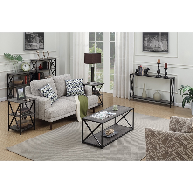 Tucson Wedge End Table in Weathered Gray Wood and Black Metal Frame