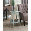 Wilson Mid-Century Round End Table with Bottom Shelf in Sea Foam Green Wood