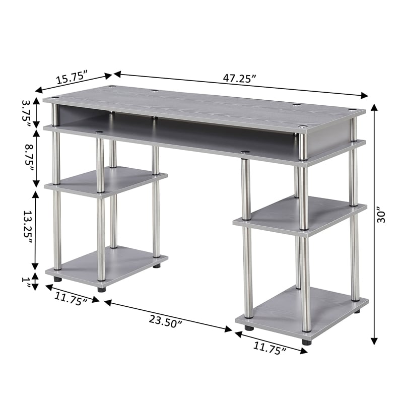 Convenience Concepts Designs2Go No Tools Student Desk in Light Gray Wood Finish