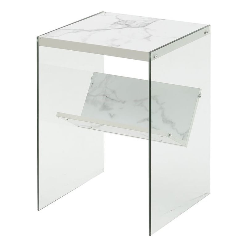 Convenience Concepts SoHo End Table in Faux White Marble Wood Finish