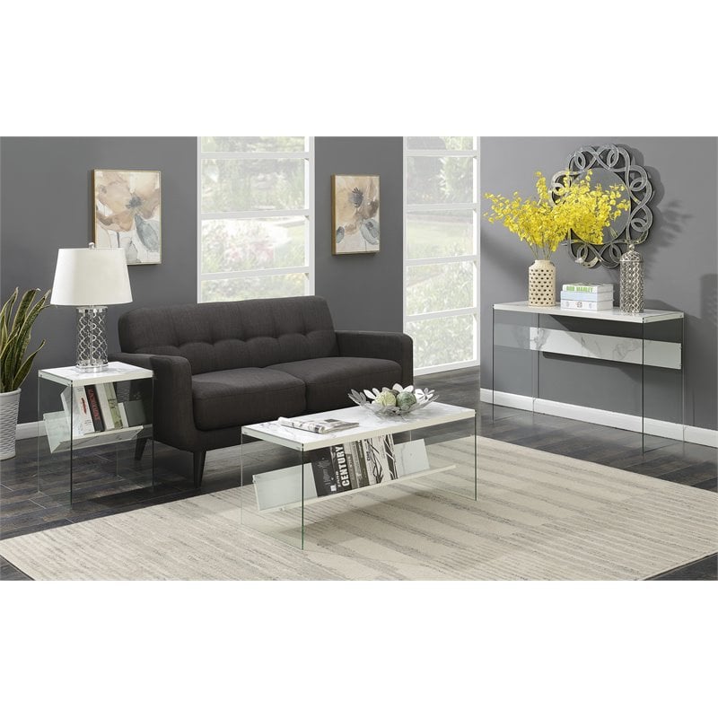 Convenience Concepts SoHo End Table in Faux White Marble Wood Finish
