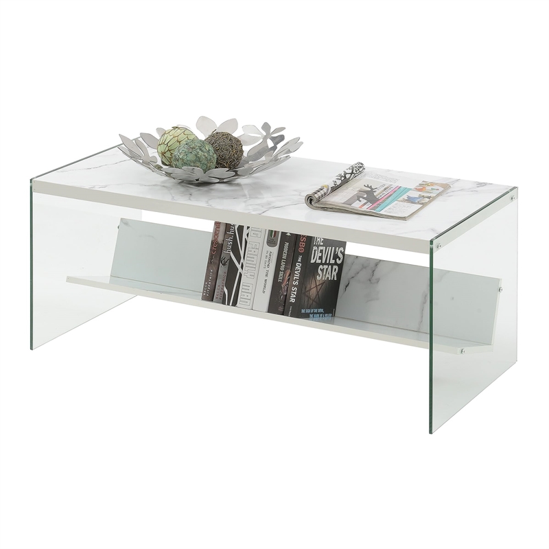Convenience Concepts SoHo Coffee Table in Faux White Marble Wood Finish