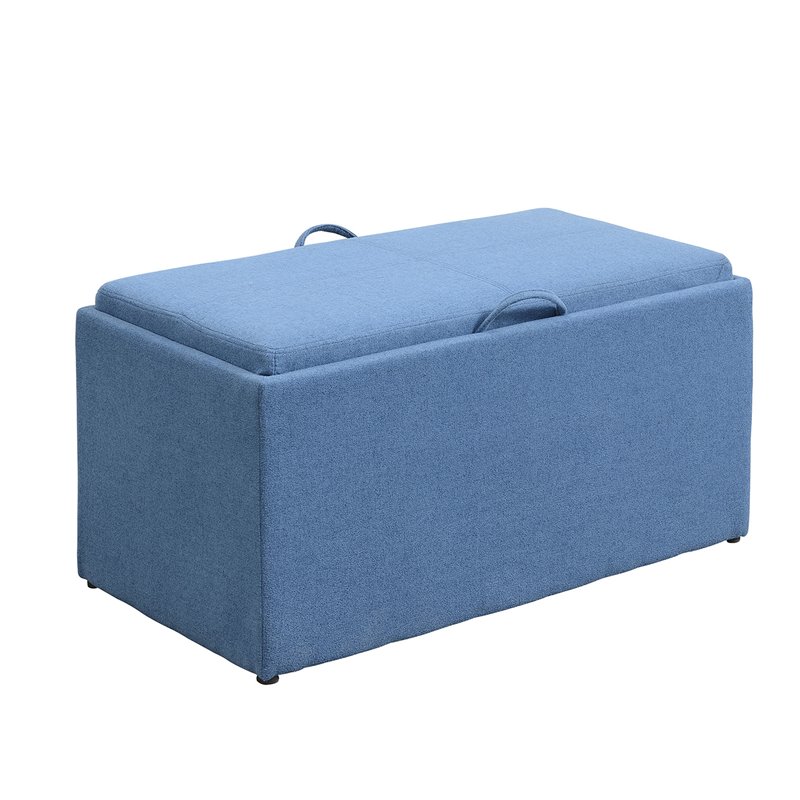 Designs4Comfort Sheridan Storage Bench with Two Side Ottomans in Blue Fabric