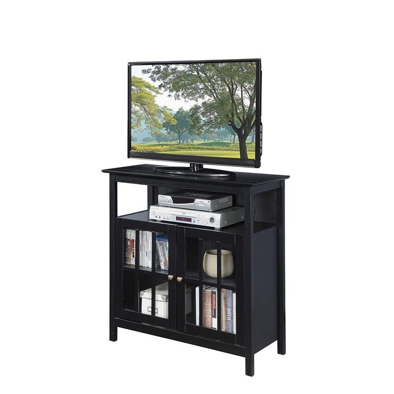 Convenience Concepts Big Sur Highboy TV Stand in Black Wood Finish