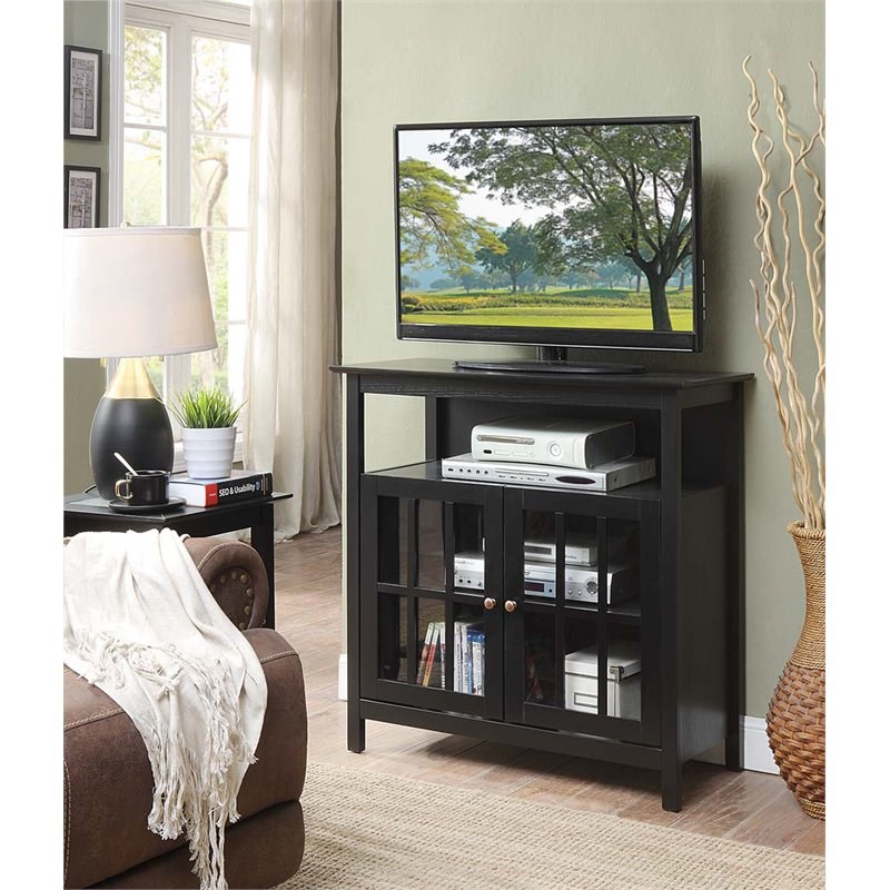 Convenience Concepts Big Sur Highboy TV Stand in Black Wood Finish