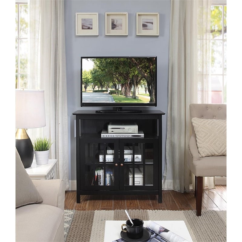 Convenience Concepts Big Sur Highboy TV Stand in Black Wood Finish